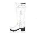 Woman's boot with buckle, elastic and zipper in white leather heel 6 - Available sizes:  42, 43