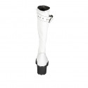 Woman's boot with buckle, elastic and zipper in white leather heel 6 - Available sizes:  42, 43, 44