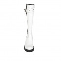 Woman's boot with buckle, elastic and zipper in white leather heel 6 - Available sizes:  42, 43, 44