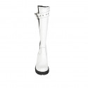 Woman's boot with buckle, elastic and zipper in white leather heel 6 - Available sizes:  42, 43