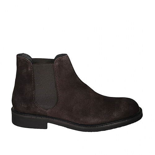 Men's ankle boot with elastic bands in brown suede - Available sizes:  48