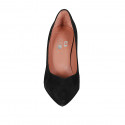 Zapato de salon a puntera a V para mujer en gamuza negra con tacon cuadrado 8 - Tallas disponibles:  43