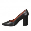 Zapato de salon con puntera a V para mujer en piel negra tacon 8 - Tallas disponibles:  32, 34, 43
