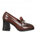 Woman's loafer with accessory in brown leather heel 8 - Available sizes:  33, 42, 43, 44