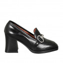 Woman's mocassin with accessory in black leather heel 8 - Available sizes:  32, 43, 44