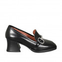 Woman's mocassin with accessory in black leather heel 5 - Available sizes:  45