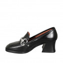Woman's mocassin with accessory in black leather heel 5 - Available sizes:  45