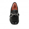 Woman's mocassin with accessory in black leather heel 5 - Available sizes:  45