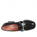 Woman's mocassin with accessory in black leather heel 5 - Available sizes:  45