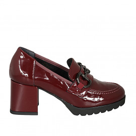 Woman's loafer with accessory in maroon patent leather heel 6 - Available sizes:  42