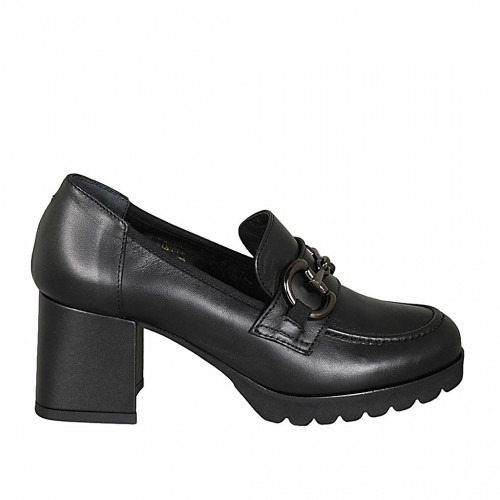 Woman's loafer in black leather with accessory heel 6 - Available sizes:  43