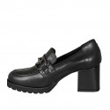 Woman's loafer in black leather with accessory heel 6 - Available sizes:  43