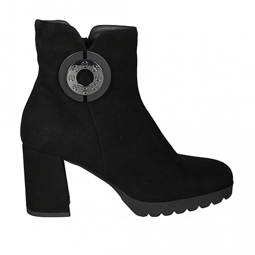 Bottines pour femmes avec fermeture éclair et accessoire en daim noir talon 7 - Pointures disponibles:  45