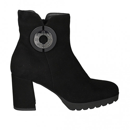 Woman's ankle boot with zipper and accessory in black suede heel 7 - Available sizes:  45