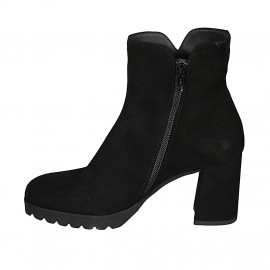Woman's ankle boot with zipper and accessory in black suede heel 7 - Available sizes:  45 2