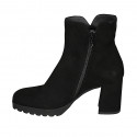 Botines para mujer con cremallera y accesorio en gamuza negra tacon 7 - Tallas disponibles:  45