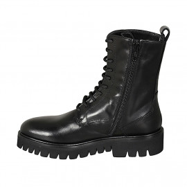 Bottines pour femmes à lacets avec fermeture éclair en cuir noir talon 3 - Pointures disponibles:  33 2