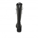 Woman's boot with zipper and decorative laces in black leather heel 4 - Available sizes:  42, 44
