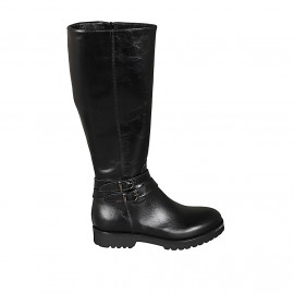 Woman's boot with zipper and buckles in black leather heel 3 - Available sizes: 42