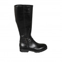 Bottes pour femmes avec boucles et fermeture éclair en cuir noir talon 3 - Pointures disponibles:  42