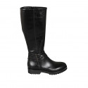 Woman's boot with zipper and buckles in black leather heel 3 - Available sizes:  42