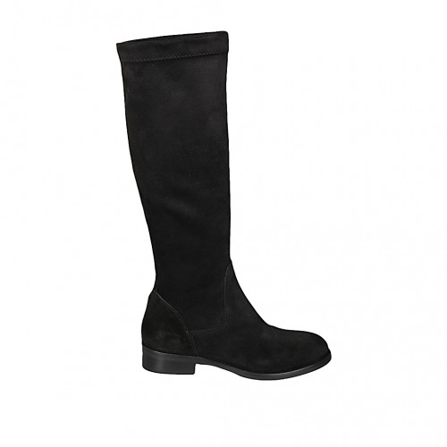 Bottes au genou pour femmes en daim et matériau élastique noir talon 3 - Pointures disponibles:  43, 45