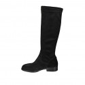 Woman's knee-high boot in black suede and elastic material heel 3 - Available sizes:  43, 45