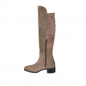 Woman's boot with half zipper in taupe suede and elastic material heel 4 - Available sizes:  42, 43, 44