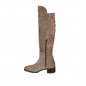 Woman's boot with half zipper in taupe suede and elastic material heel 4 - Available sizes:  42, 43