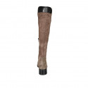 Woman's boot with half zipper in taupe suede and elastic material heel 4 - Available sizes:  42, 43, 44