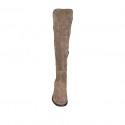 Bota para mujer con media cremallera en tejido elastico y gamuza gris pardo tacon 4 - Tallas disponibles:  42, 43, 44