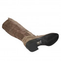 Bottes pour femmes avec demi fermeture éclair en daim et tissu elastique taupe talon 4 - Pointures disponibles:  43
