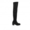 Botas arriba de la rodilla para mujer en gamuza y material elastico negro tacon 5 - Tallas disponibles:  34, 43