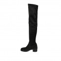 Woman's thighhigh boot in black suede and elastic material heel 5 - Available sizes:  34, 43