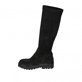 Woman's boot in black suede and elastic material heel 4 - Available sizes:  45 2