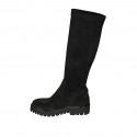 Bottes pour femmes en daim et tissu elastique noir talon 4 - Pointures disponibles:  43, 44, 45