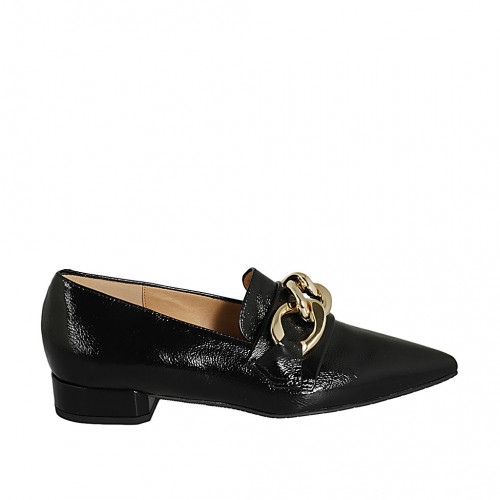 Woman's pointy mocassin in black patent leather with chain heel 3 - Available sizes:  42, 43, 44, 45, 46, 47