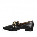 Woman's pointy mocassin in black leather with chain heel 3 - Available sizes:  33, 44, 46