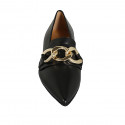 Woman's pointy mocassin in black leather with chain heel 3 - Available sizes:  33, 44, 46