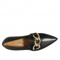 Woman's pointy mocassin in black leather with chain heel 3 - Available sizes:  33, 44, 46