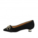 Women's pump shoe with accessory in black suede and leather heel 3 - Available sizes:  32