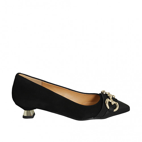 Escarpin pour femmes avec accessoire en daim et cuir noir talon 3 - Pointures disponibles:  32