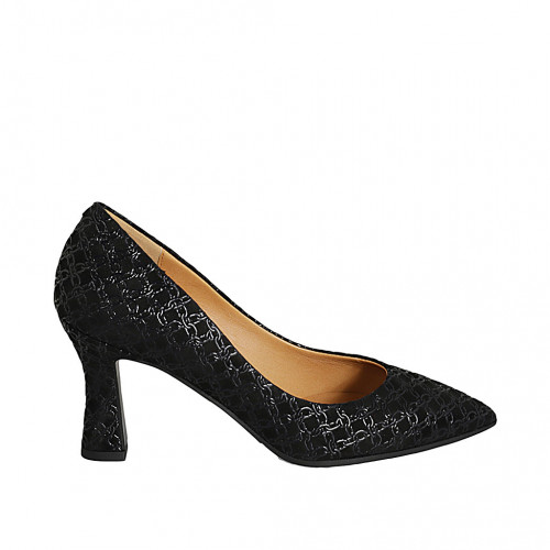 Zapato de salon para mujer en gamuza imprimida negra tacon 8 - Tallas disponibles:  42