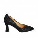 Woman's pump in black printed suede heel 8 - Available sizes:  42