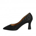 Zapato de salon para mujer en gamuza imprimida negra tacon 8 - Tallas disponibles:  42