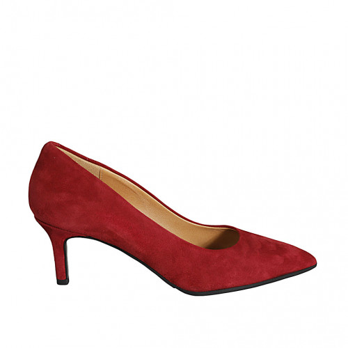 Woman's pump in dark red suede heel 6
