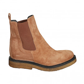 Botines para mujer con elasticos en gamuza cognac tacon 3 - Tallas disponibles:  33, 43
