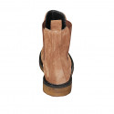Woman's ankle boot with elastic bands in cognac brown suede heel 3 - Available sizes:  33, 43