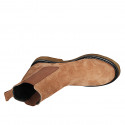 Woman's ankle boot with elastic bands in cognac brown suede heel 3 - Available sizes:  33, 43