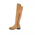 Woman's boot with half zipper in tan brown suede and elastic material heel 3 - Available sizes:  34